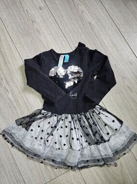 Black Sequin Heart Tutu Dress with Heart Mesh Skirt 12M